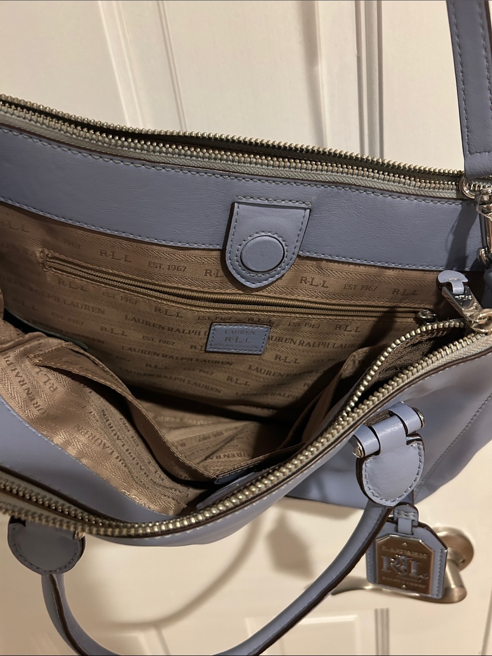 Ralph Lauren Dusty Blue Leather Shoulder Tote - Picture 3 of 3
